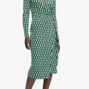 Diane Von Furstenberg Green Geometric Wrap Dress